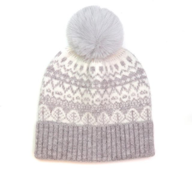 Pom Grey Fairisle Soft Wool Blend Hat