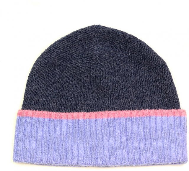 Pom Indigo & Lilac/Pink Trim Beanie