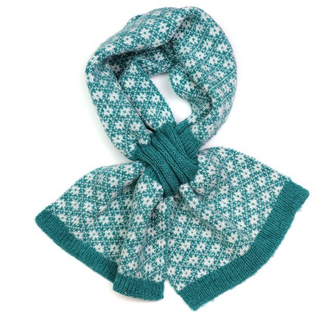 Pom Jade Green retro Check Scandi Floral Scarf