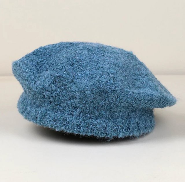 Pom Light Teal Recycled Poly/Wool Blend Boucle Beret