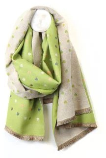 Pom Lime/Ecru Tiny Hearts Reversible Jacquard Scarf