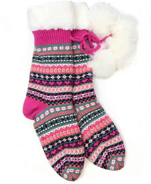 Pom Mix Jazzy Hearts Fairisle Slipper Socks Lined