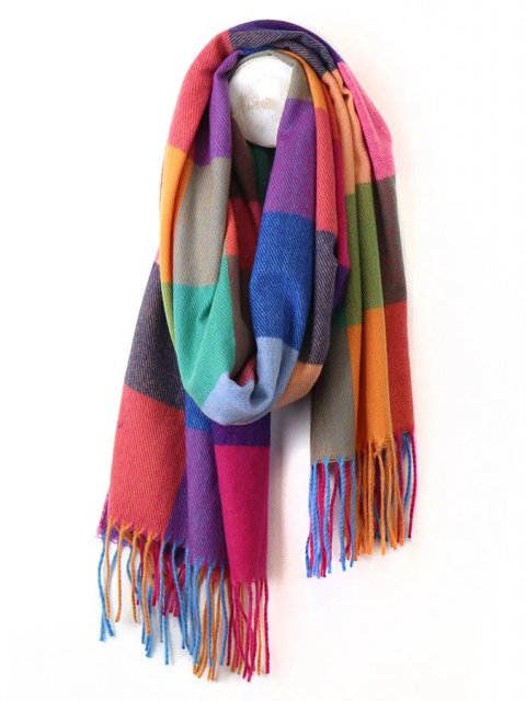 Pom Orange/Brights Mix Colour Block Checked Scarf