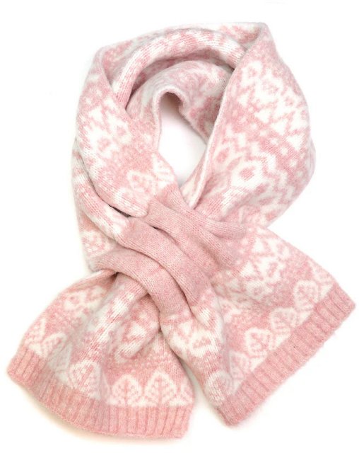 Pom Pale Pink Fairisle Soft Wool Blend Short Pull Scarf