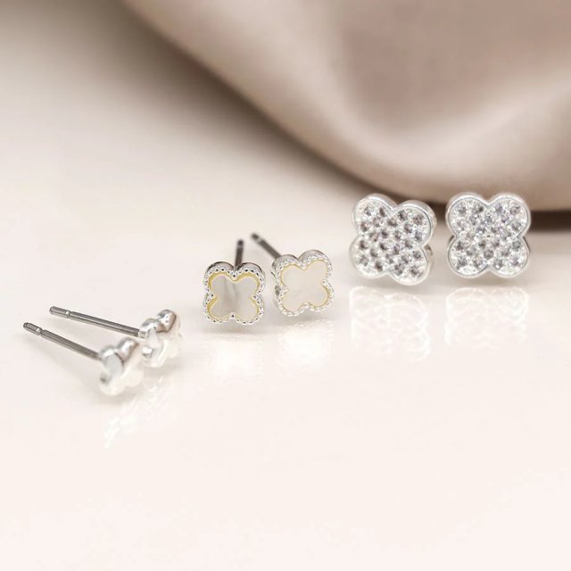 Pom Plated Triple Quatrefoil Stud Set