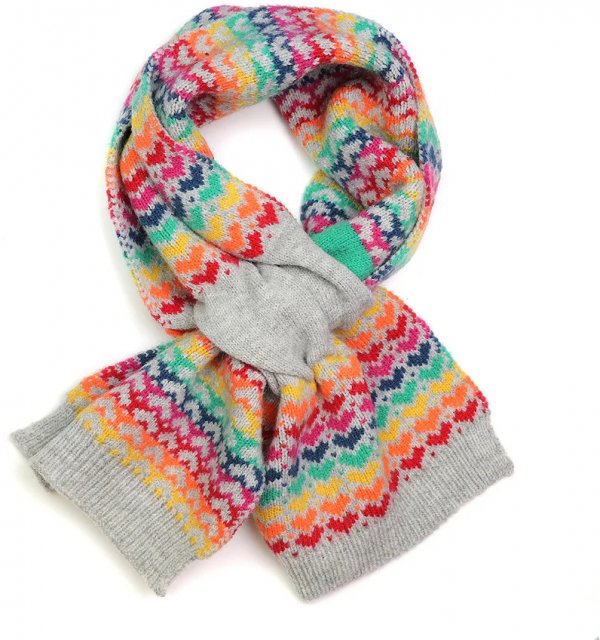 Pom Rainbow Hearts/Grey Wool Blend Pull Through Scarf