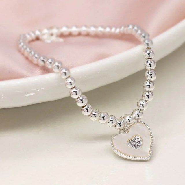 Pom Silver Plated & Shell Heart Bracelet