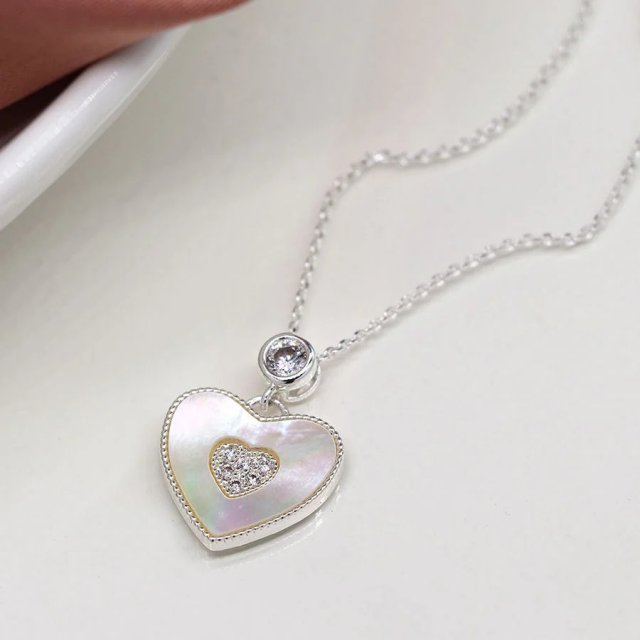 Pom Silver Plated & Shell Heart Necklace