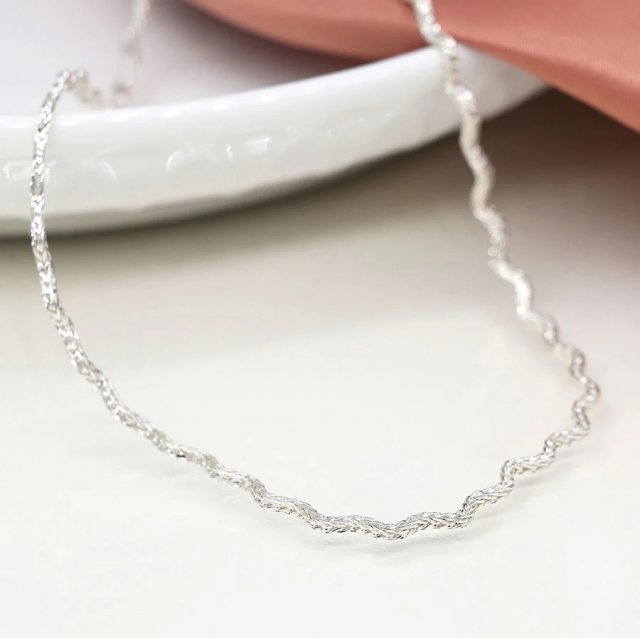 Pom Silver Plated Tectured Wave Chain Necklace