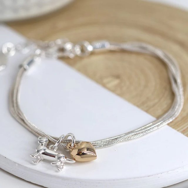 Pom Silver Triple Chain Bracelet & GP Heart