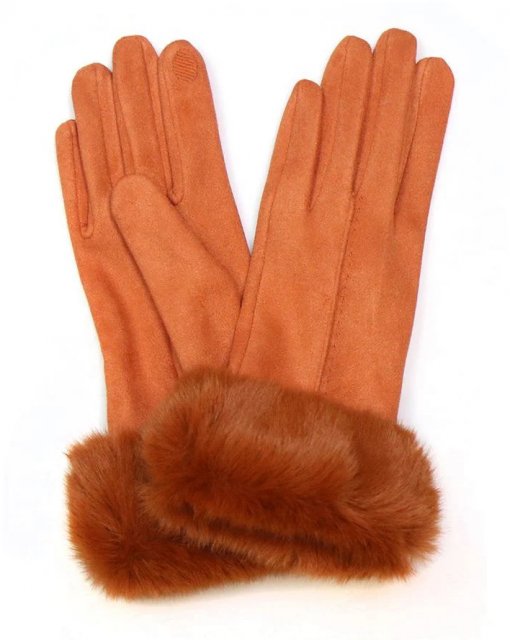 Pom Soft Sienna Faux Suede Gloves With faux Fur Cuff