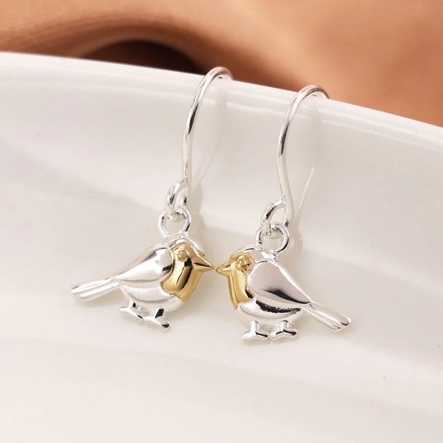 Pom Sterling Silver Winter Robin Earring With Gold