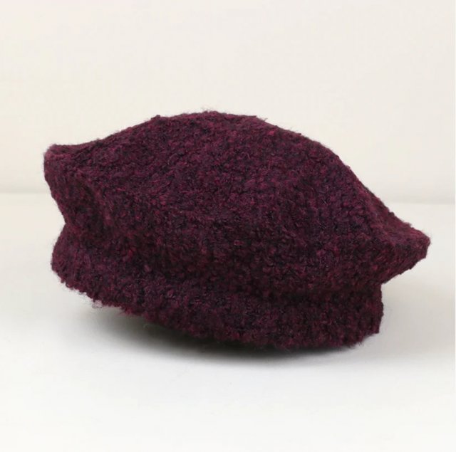 Pom Wine Recycled Poly/Wool Blend Boucle Beret