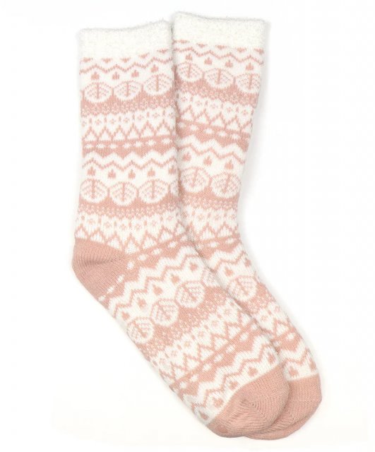 Pom Pastel Pink Fairisle Cosy Slipper Socks