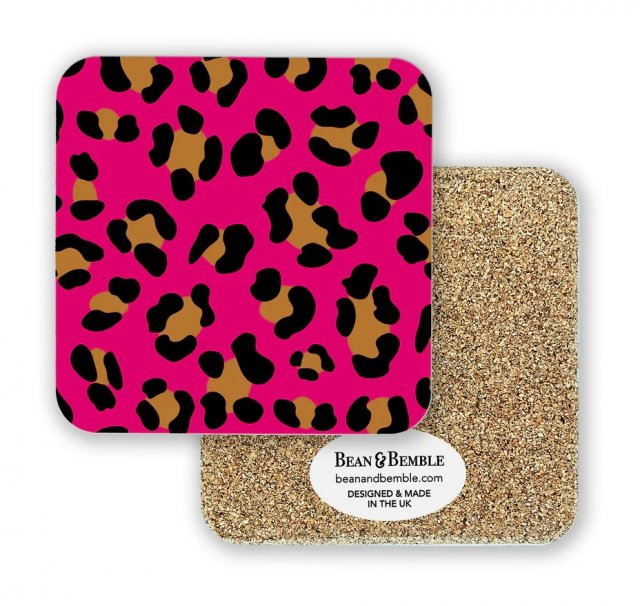 Boxed Coasters Set 4 Hot Pink Leopard Print