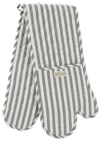 Stellar Textiles 93cm Double Oven Glove Grey Stripe