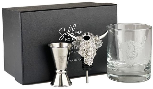 Just Slate Glass, Pourer & Jigger Set-Highland Cow