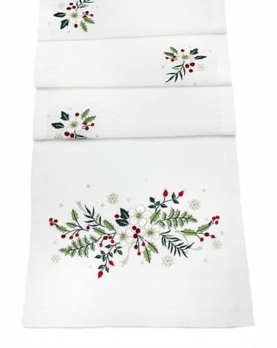 Peggy Wilkins Textiles Christmas Roses Runner Cream/Multi 14 x 75