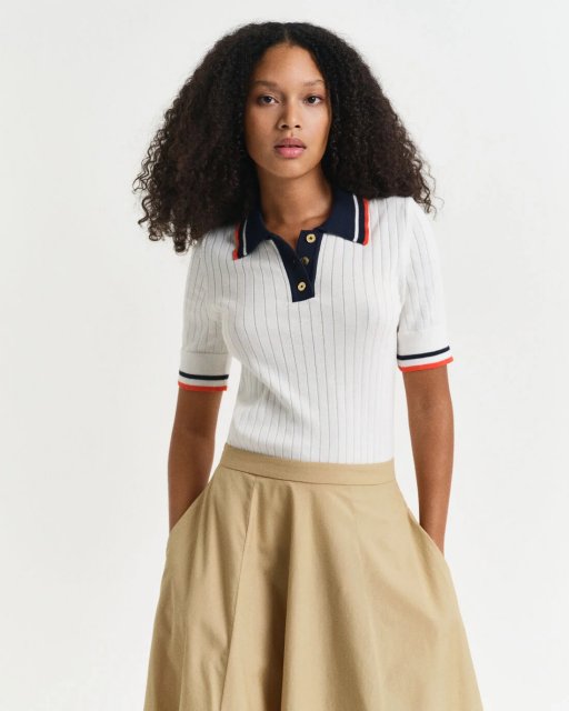 Gant Ribbed Contrast Short Sleeve Rugger