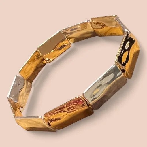 Jess & Lou Silver & Gold Blocks On A Stretch Bracelet