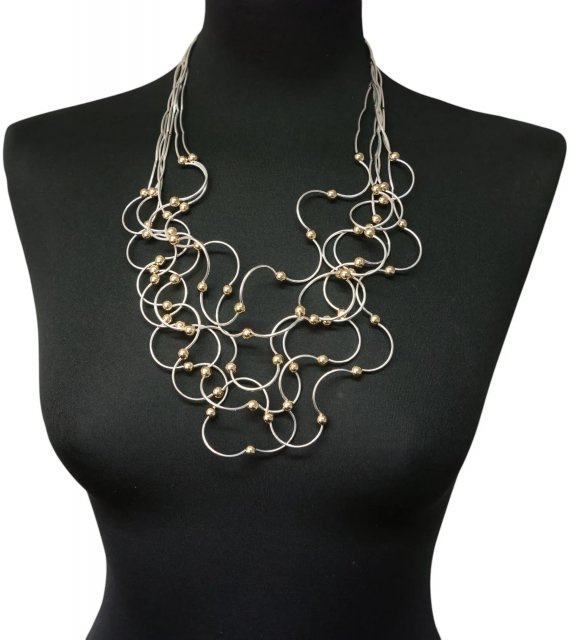 Jess & Lou Statement Wire Choker Necklace With Bead Decoration