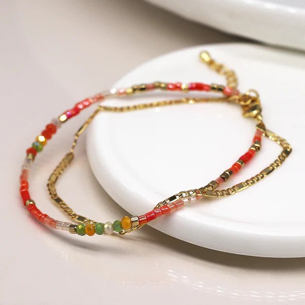 POM Bright Orange/Faux Gold Plated Double Strand Bracelet