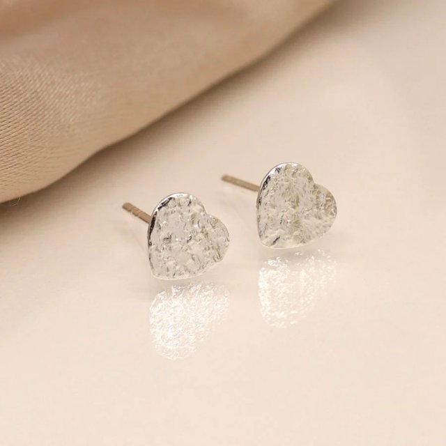 POM Hammered Heart Stud Earrings