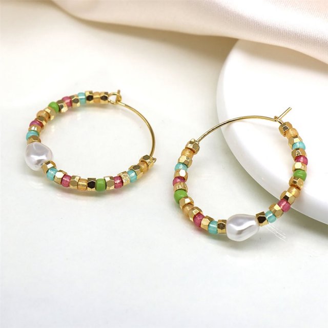 POM Pastel Glass & Faux Gold & Freshwater Pearl Creole Hoop Earrings