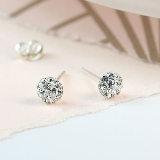 POM Round Sparkle White Crystal Stud Earrings