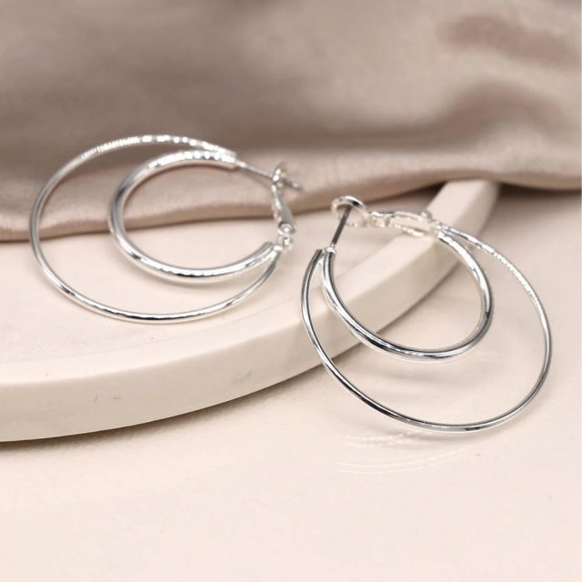 POM Silver Plated Double Hoop Earrings