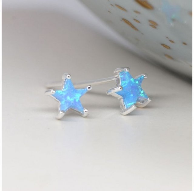 POM Sterling Silver Blue Synth Opal Star Shaped Studs