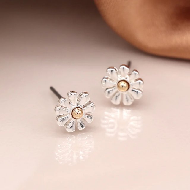 POM Tiny Silver Plated Daisy Studs with Cold Centre