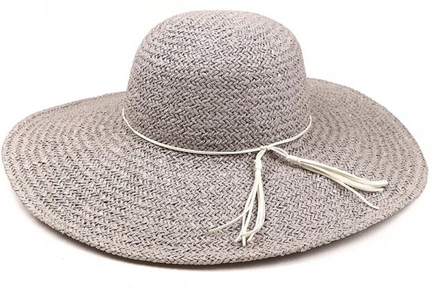 POM Grey Paper Straw Hat with Woven Sequins