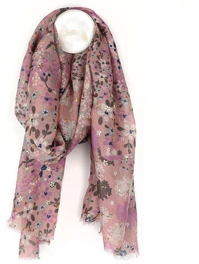 POM Lilac/Blush/Ditsy Floral Scarf with Flower Overprint