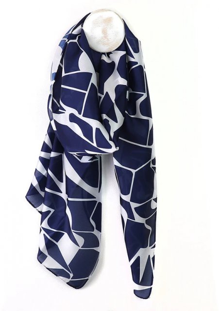 POM Navy/White Abstract Shatter Print Repreve Scarf