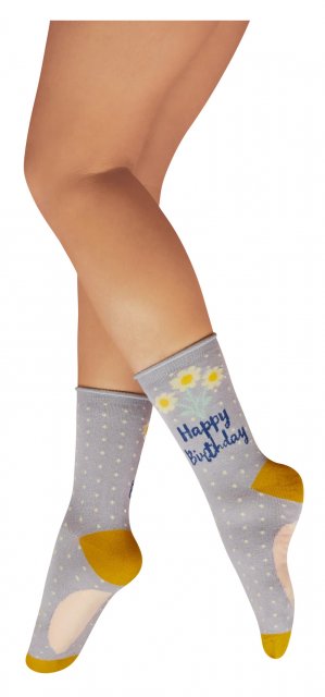 Powder Happy Birthday Daisies Ladies Ankle Socks Lilac