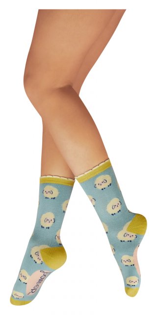 Powder Marshmallow Sheep Ladies Ankle Socks Ice Blue