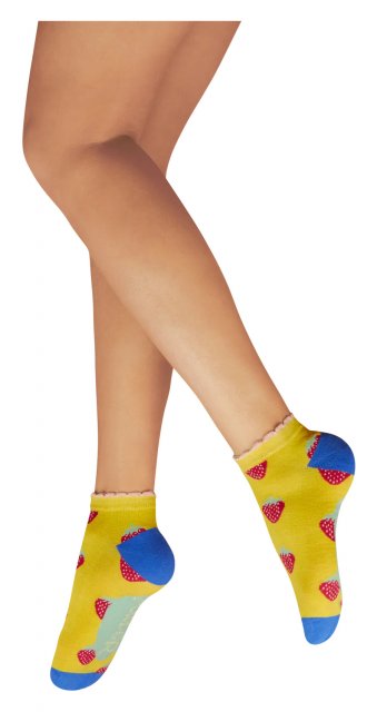 Powder Succulent Strawberries Ladies Trainer Socks Mustard