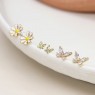 POM Faux Gold Plated Enamelled Daisy & Crystal Butterfly Studs 3 Pair Pack