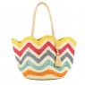 POM Multicolour Wavy Lined Jute Woven Bag with Tassel