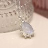 POM Rainbow Moonstone Facet Teardrop Silver Studded Pendant Necklace with Extension Chain