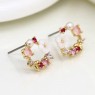 POM Shell/Pink Mix Floral Wreath Faux Gold Plated Earrings